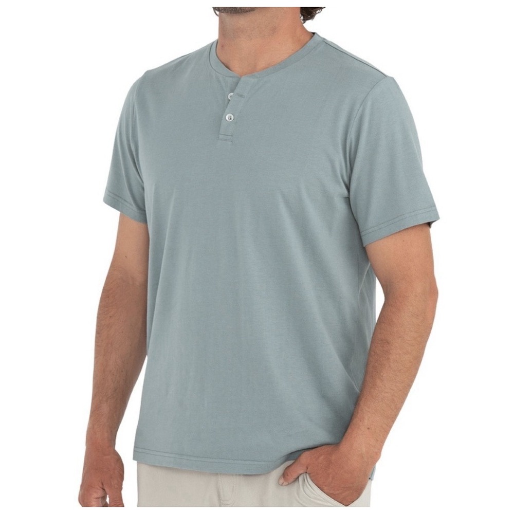Free Fly Bamboo Flex Henley Short Sleeve Shirt Men's Size Large Green Button - Picture 1 of 8